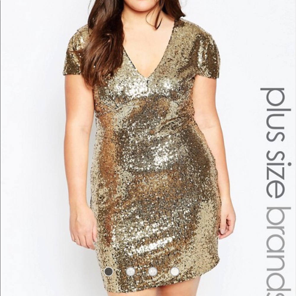 Club L Plus Size Gold Sequin Dress, Size 18